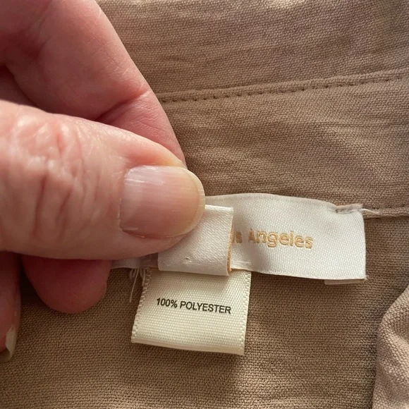 Monteau Crinkle Shirt Dress Tan Knee Length Roll Tab 3/4 Sleeves Size Small - Picture 4 of 14